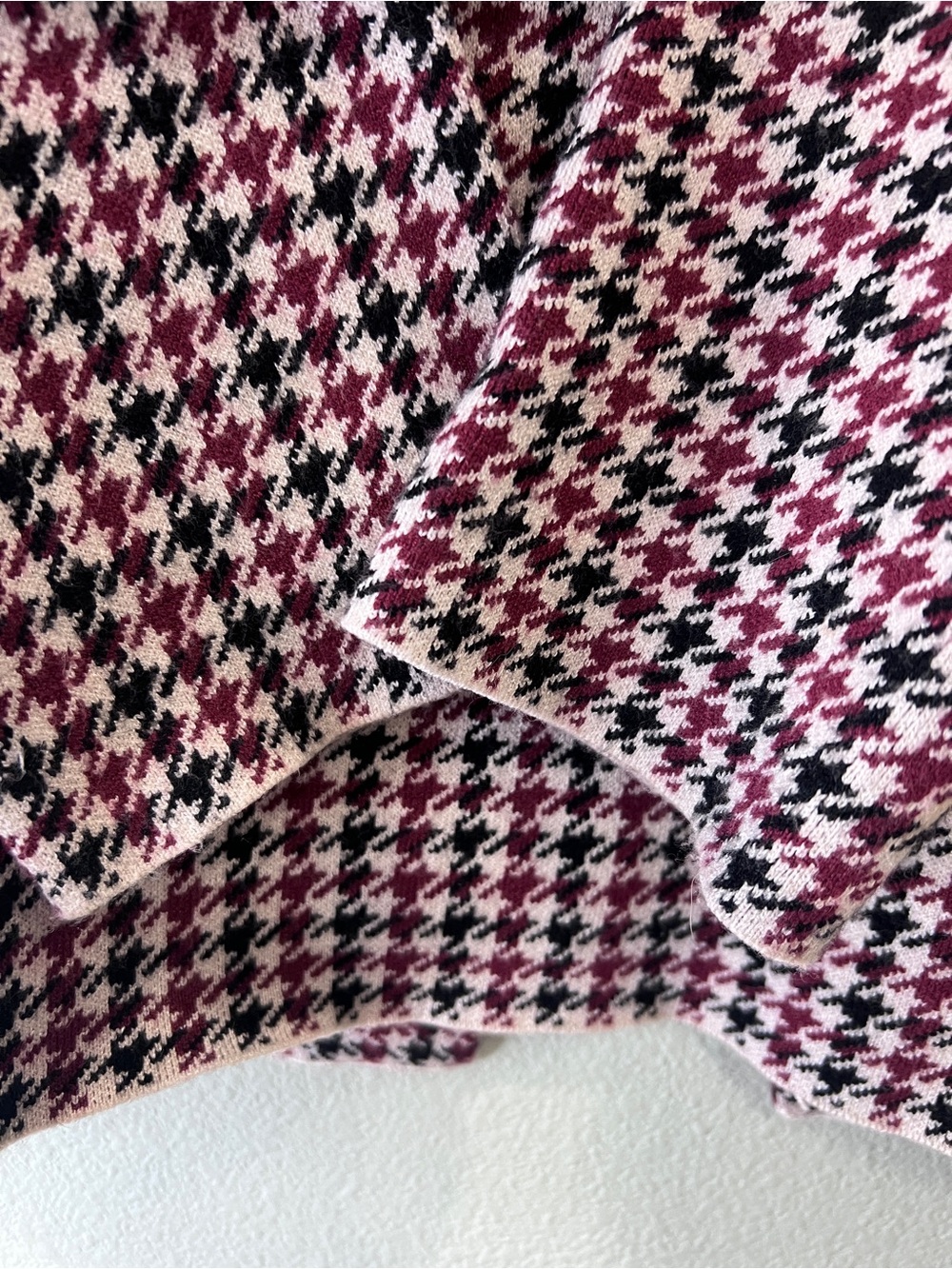 Sincerely Jules Women’s L Houndstooth Knit Blazer Burgundy Black Open Front - Picture 8 of 10